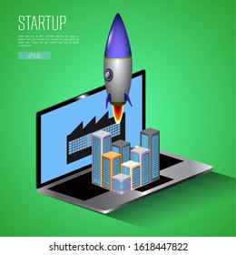 Business startup concept with a rocket - Vector