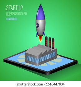 Business startup concept with a rocket - Vector