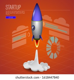 Business startup concept with a rocket - Vector