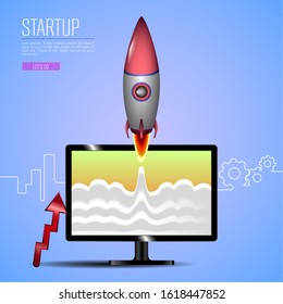 Business startup concept with a rocket - Vector