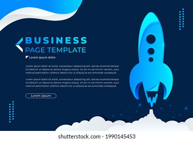 Startkonzept-Raketentelefon für Unternehmen Modernes Flachdesign. Raketenstart am Himmel, die über Wolken fliegt. Geschäftskonzept. Horizontaler Hintergrund. Einfaches modernes Cartoon-Design für Banner