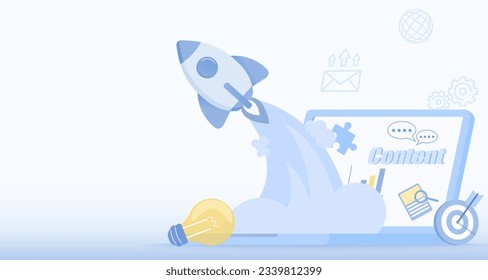 Business startup concept. Symbolic elements of strategy management, tactical planning, goals and target to achieve success. Flat vector design illustration with copy space.