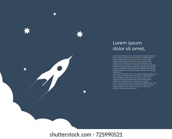 Business startup concept vector background with space for text or infographics. Rocket flying to space from clouds, technology innovation, new business symbol. Eps10 vector illustration.