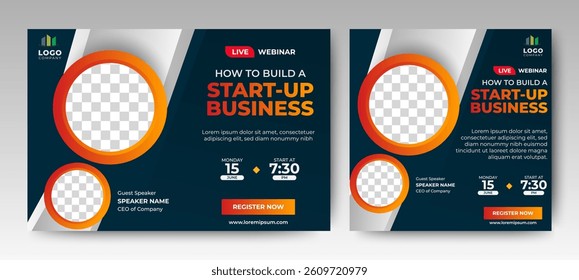 Business Startup conference live webinar banner invitation and social media post template. Business webinar invitation design. vector