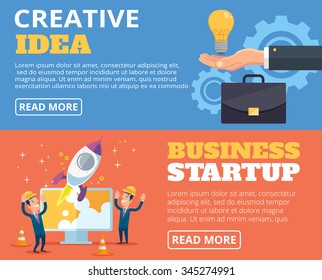 Business startup. Creative idea. Vector banners flat illustration set
