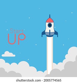 Business startup creative Profit growth, Rocket flying over cloud and sky, Vector concept design illustration.

