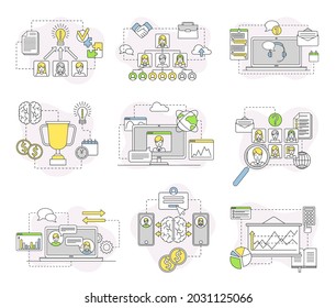 Business and Start-up Development with Chart and Analytics Line Vector Composition Set