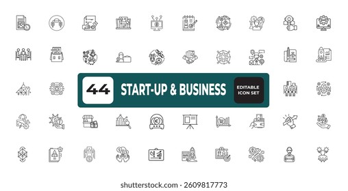 Business startup, development, growth, innovation, related vector icons set,
