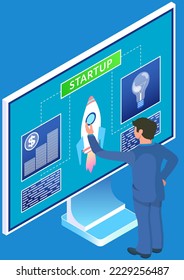 Business startup and entrepreneurship. Rocket as symbol of new project. Person planning idea of technology development. Hand drawing rocket model for launch. Engineer creates mockup of spaceship