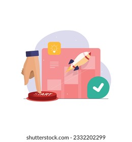 Business Startup, pensamiento de emprendimiento, desarrollar y lanzar nuevas ideas o conceptos de producto innovadores