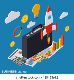 Business startup flat isometric vector concept illustration