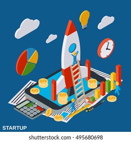 Business startup flat isometric vector concept illustration