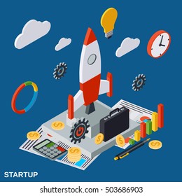 Business startup flat isometric vector concept illustration