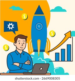 Ilustración vectorial de diseño de estilo plano de inicio de negocios 