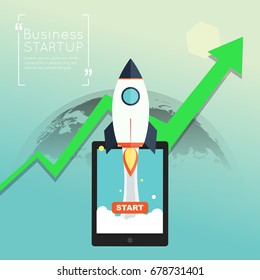 Business startup with green arrow up symbol illustration.vector