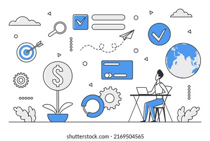 Business startup growth. New innovative project idea, successful launch vector monocolor illustration