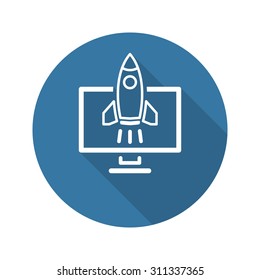 Business Start-up Icon. Concept. Flat Design. Long Shadow. Isolated Illustration. Rocket Launch.