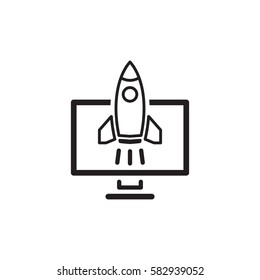 Business Start-up Icon. Concept. Flat Design Isolated Illustration. Rocket Launch.