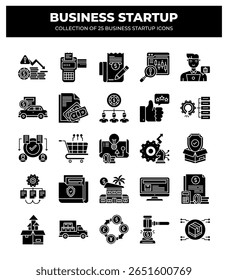 Business Startup Icon Set. 25 Essential Icons for Marketing. Finance. and Growth