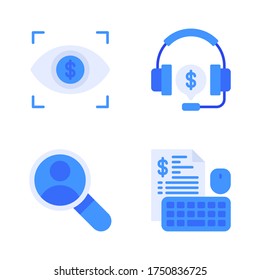 Business startup icon set = eye focus, headphone, search, business strategy