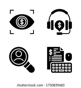 Business startup icon set = eye focus, headphone, search, business strategy