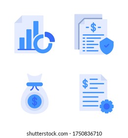 Business startup icon set = file graph, invoice, money bag, business development