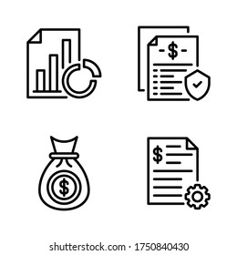 Business startup icon set = file graph, invoice, money bag, business development