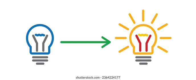 Business Startup Idea Concept with Burning Lamp. From idea brainstorming to successful final result