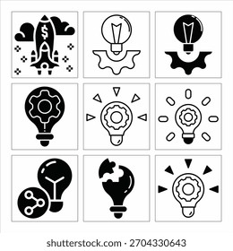 Business Startup Ideas and Innovation Vector Icons Set for Business Solutions
