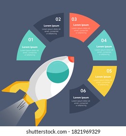 Business Startup Infographic Design with Colorful Six Options. Can be used as template design.