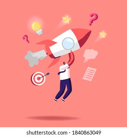 Lanzamiento de emprendimiento de negocios, concepto de competencia. Personajes de negocios viajando en busca de éxito financiero. Desafío Empresarial, Logro De Aumentar La Carrera. Ilustración del vector de dibujos animados