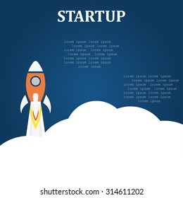 Business startup launch concept flat design background blue