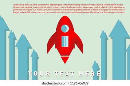Business Startup Launch concept: There are red rocket and many arrows grow up to the blue sky with space for your text or copy