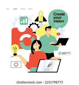 Business startup launch and development. Business growth, successful strategies, innovation. Vector illustration. Teamwork concept	
