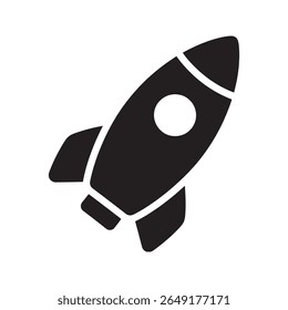 Business startup launch icon with a rocket taking off representing rapid growth innovation new project success and a powerful market boost vector solid glyph icon