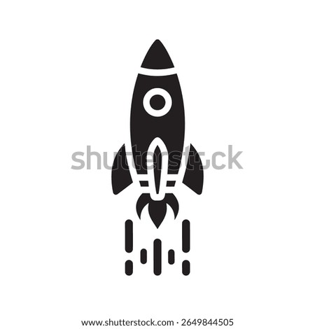 Business startup launch icon with a rocket taking off representing rapid growth innovation new project success and a powerful market boost vector solid glyph icon