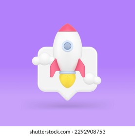 Inicio de negocio lanzamiento de cohetes consejos rápidos empezar a dirigir la solución de marketing Icono 3d ilustración vectorial realista. Progreso de la idea de la innovación Estrategia de liderazgo de la exploración