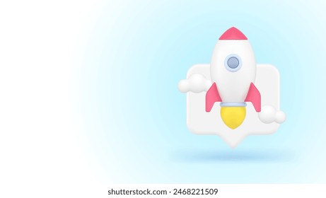Consejos rápidos para iniciar el lanzamiento de cohetes de negocios comienza a apuntar a la solución de marketing icono 3d Ilustración vectorial realista. Innovación idea logro progreso exploración éxito estrategia de liderazgo