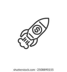Icono de línea de inicio de negocios. signo de estilo lineal para concepto y Diseño web móvil. Icono de Vector de contorno de lanzamiento de cohete. Símbolo del emprendimiento, ilustración del logotipo. Gráficos de Vector