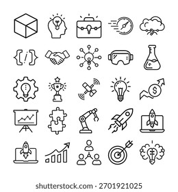 Business startup line vector icon set. Innovation, strategy, creative.