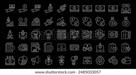 Business Startup. Line vector icon set. Pixel perfect. Editable stroke. For Mobile and Web. The set contains icons: Startup, Launch Event, Beginnings, New Business, Motivation, Rocket, Opening, 