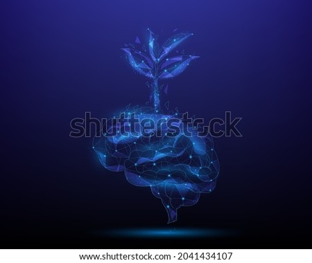 business startup low poly wireframe. consisting of points, lines, and triangles. growth mindset concept. isolated on blue dark background. vector illustration in fantastic technology.