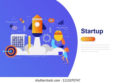 Business startup modern flat concept web banner with decorated small people character. Landing page template. Conceptual vector illustration for web and graphic design, marketing.