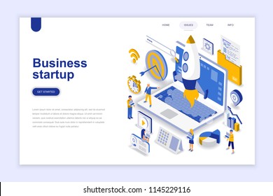 Business startup modern flat design isometric concept. Launch work and people concept. Landing page template. Conceptual isometric vector illustration for web and graphic design.