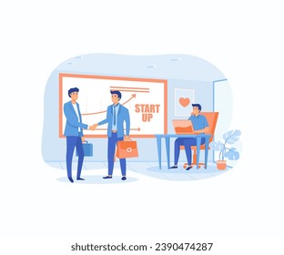 Business startup. New ideas, search for investor, increased profits. Businessman  enter into a contract,  flat vector modern illustration 