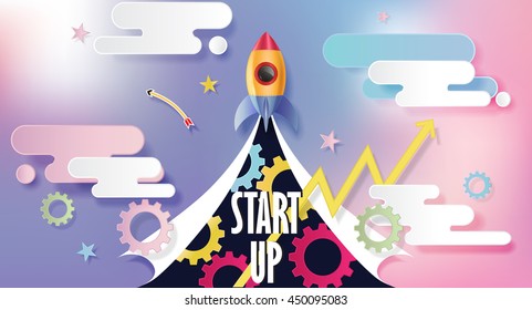 Business startup , new project. paper cut design style modern vector illustration.