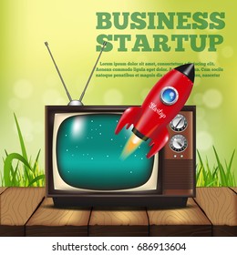 Business Startup. Red Rocket. Vector illustration