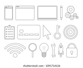 Business and startup related thin line icons set