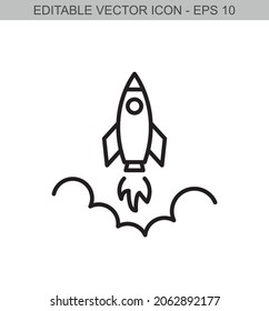 Inicio de negocios con cohete. Icono de línea de trazo editable. Ilustración vectorial.