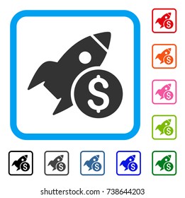Business Startup Rocket icon. Flat grey pictogram symbol inside a light blue rounded square. Black, gray, green, blue, red, orange color additional versions of Business Startup Rocket vector.